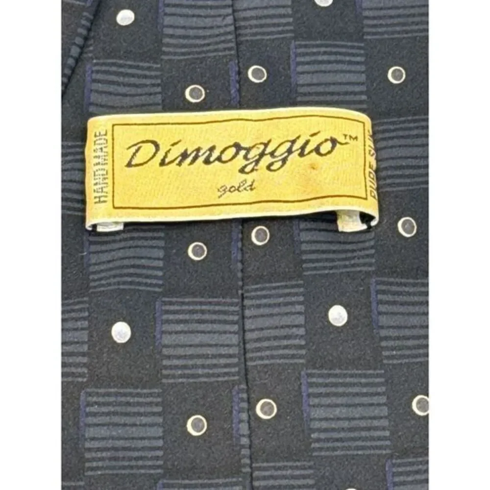 Vintage DiMoggio‎ Hand Made Pure Silk Tie Black Gray Blue Geometric Dot Print